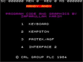 Title screen of Handy Andy on the Sinclair ZX Spectrum.