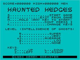 Title screen of Haunted Hedges on the Sinclair ZX Spectrum.