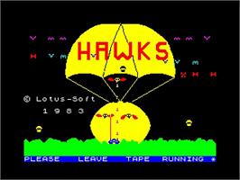 Title screen of Hawks on the Sinclair ZX Spectrum.