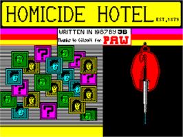 Title screen of Homicide Hotel on the Sinclair ZX Spectrum.