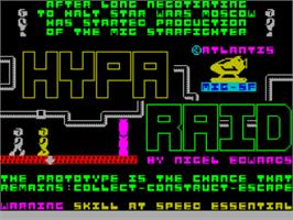 Title screen of Hypa Raid on the Sinclair ZX Spectrum.