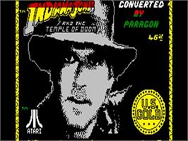 Title screen of Indiana Jones And The Temple Of Doom on the Sinclair ZX Spectrum.