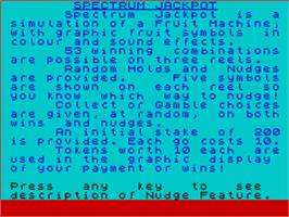 Title screen of Jackpot (Software of Sweden) on the Sinclair ZX Spectrum.