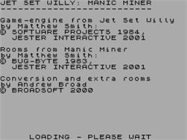 Title screen of Jet Set Willy - Manic Miner on the Sinclair ZX Spectrum.