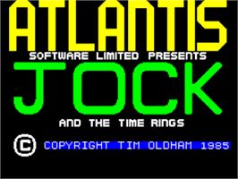 Title screen of Jock And The Time Rings on the Sinclair ZX Spectrum.
