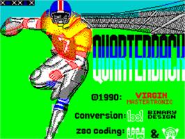 Title screen of John Elway's Quarterback on the Sinclair ZX Spectrum.