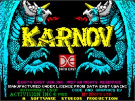 Title screen of Karnov on the Sinclair ZX Spectrum.