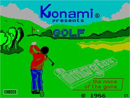 Title screen of Konami's Golf on the Sinclair ZX Spectrum.