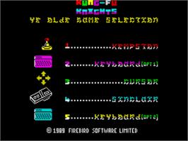 Title screen of Kung Fu Knights on the Sinclair ZX Spectrum.