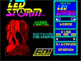 Title screen of L.E.D. Storm on the Sinclair ZX Spectrum.