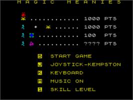 Title screen of Magic Meanies on the Sinclair ZX Spectrum.