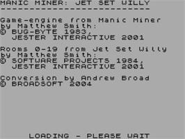 Title screen of Manic Miner - Jet Set Willy - Manic Miner-jet Set Willy - Rooms 20-39 on the Sinclair ZX Spectrum.