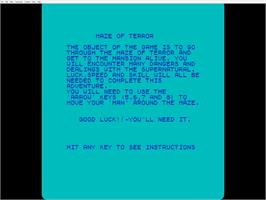 Title screen of Maze Of Terror on the Sinclair ZX Spectrum.