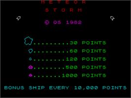 Title screen of Meteor Storm on the Sinclair ZX Spectrum.