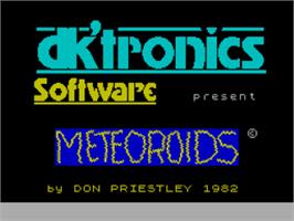 Title screen of Meteoroids on the Sinclair ZX Spectrum.