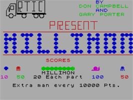 Title screen of Millimon on the Sinclair ZX Spectrum.