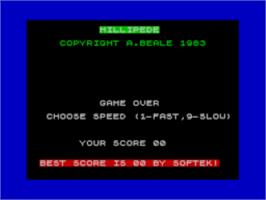 Title screen of Millipede on the Sinclair ZX Spectrum.