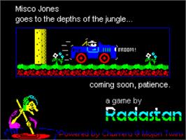 Title screen of Misco Jones - Raiders Of The Lost Vah-ka on the Sinclair ZX Spectrum.