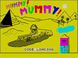 Title screen of Mummy! Mummy! on the Sinclair ZX Spectrum.