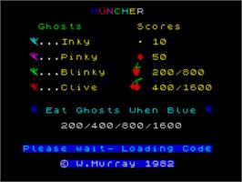 Title screen of Muncher! on the Sinclair ZX Spectrum.