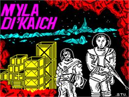 Title screen of Myla Di'kaich on the Sinclair ZX Spectrum.