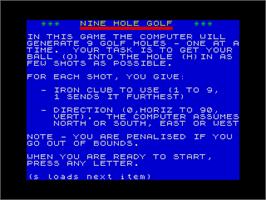 Title screen of Nine Hole Golf on the Sinclair ZX Spectrum.