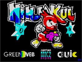 Title screen of Ninjakul in the AUIC Temple on the Sinclair ZX Spectrum.