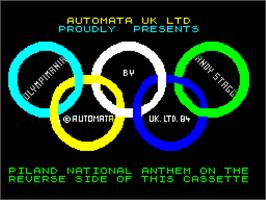 Title screen of Olympimania on the Sinclair ZX Spectrum.