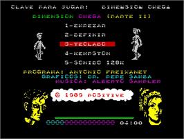 Title screen of Omega Dimension on the Sinclair ZX Spectrum.