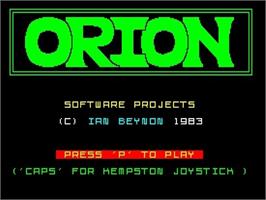 Title screen of Orion on the Sinclair ZX Spectrum.