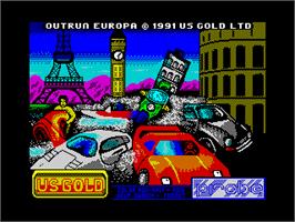 Title screen of Out Run Europa on the Sinclair ZX Spectrum.