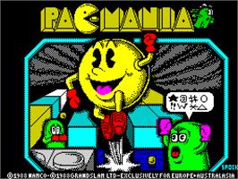 Title screen of Pacmania on the Sinclair ZX Spectrum.