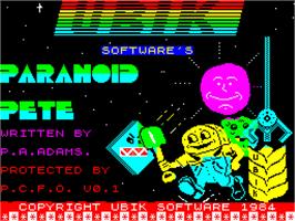 Title screen of Paranoid Pete on the Sinclair ZX Spectrum.