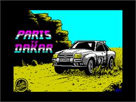Title screen of Paris To Dakar on the Sinclair ZX Spectrum.
