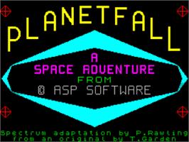 Title screen of Planetfall on the Sinclair ZX Spectrum.
