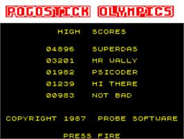 Title screen of Pogostick Olympics on the Sinclair ZX Spectrum.