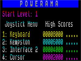 Title screen of Powerama on the Sinclair ZX Spectrum.