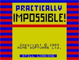 Title screen of Practically Impossible on the Sinclair ZX Spectrum.