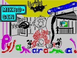Title screen of Pyjamarama on the Sinclair ZX Spectrum.