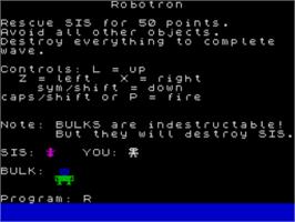 Title screen of Robotron on the Sinclair ZX Spectrum.