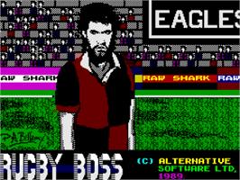 Title screen of Rugby Boss on the Sinclair ZX Spectrum.
