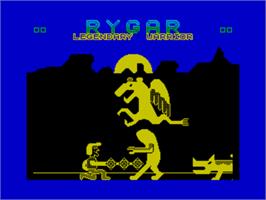 Title screen of Rygar on the Sinclair ZX Spectrum.