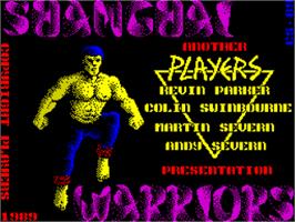 Title screen of Shanghai Warriors on the Sinclair ZX Spectrum.