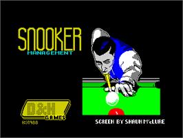 Title screen of Snooker Management on the Sinclair ZX Spectrum.