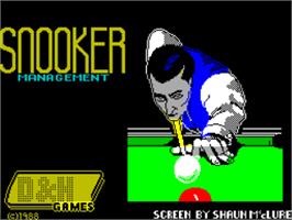 Title screen of Snooker Manager on the Sinclair ZX Spectrum.