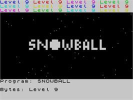 Title screen of Snowball on the Sinclair ZX Spectrum.