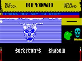 Title screen of Sorderon's Shadow - The Legend Of Elindor on the Sinclair ZX Spectrum.