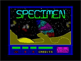 Title screen of Specimen on the Sinclair ZX Spectrum.