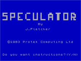 Title screen of Speculator on the Sinclair ZX Spectrum.