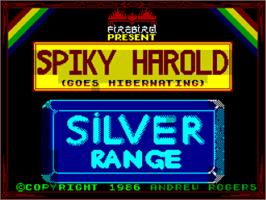 Title screen of Spiky Harold on the Sinclair ZX Spectrum.